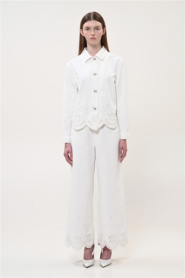 BOOM 002 BOW BUTTONS JEANS WHITE